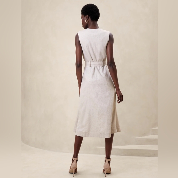 NWT - BANANA REPUBLIC Linen-Blend Button Midi Dress - Picture 2 of 4
